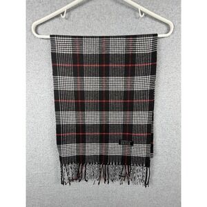 Cashmere Feel‎ Scarf Womens One Size Black Red Plaid Fringe Acrylic Knit Winter